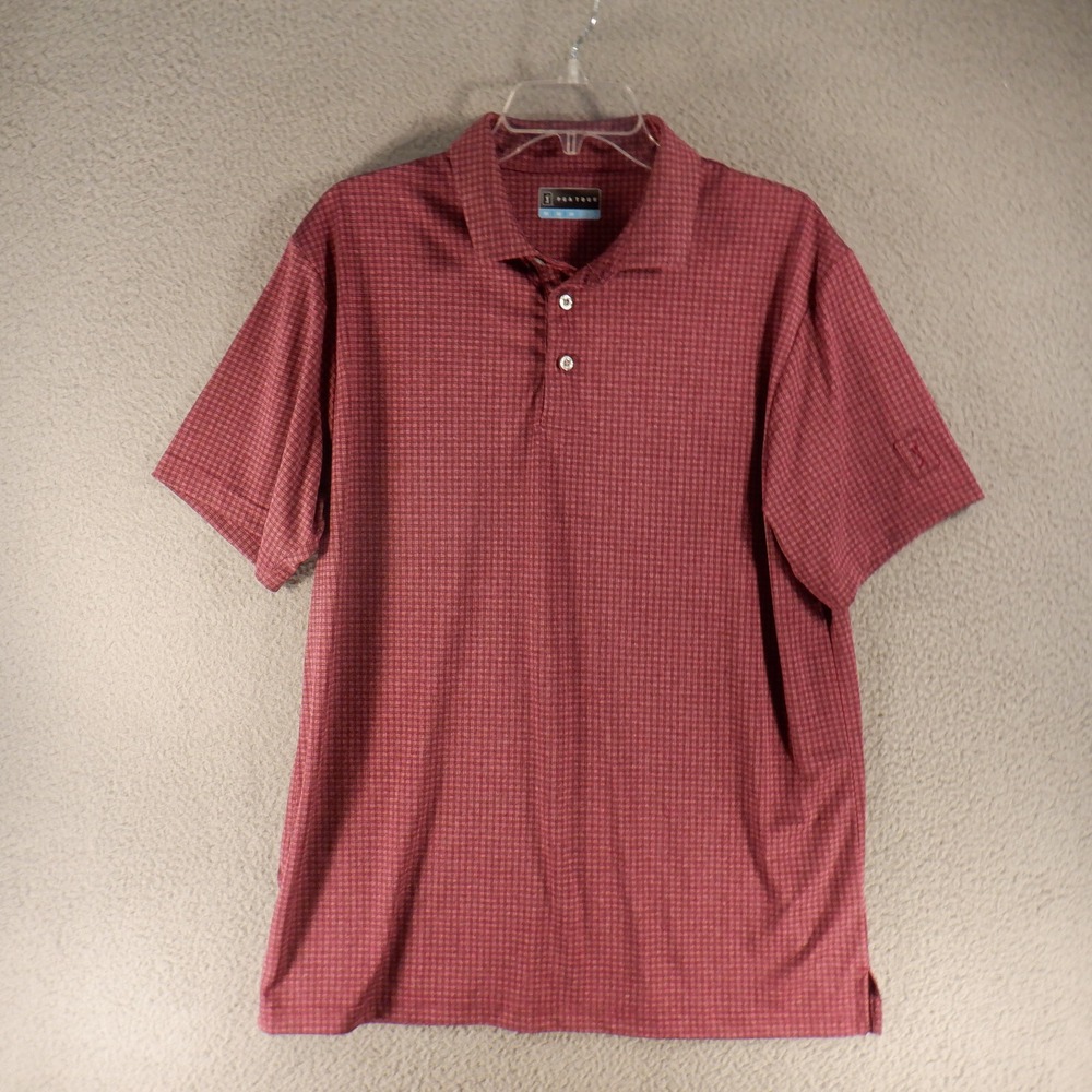 PGA Tour Polo Shirt Mens Medium Maroon Micro Grid Check Performance Short Sleeve